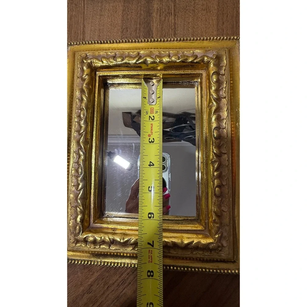 Vintage Gold Ornate Baroque Tabletop Vanity Mirror Easel Back 7.5x9.5 Frame
